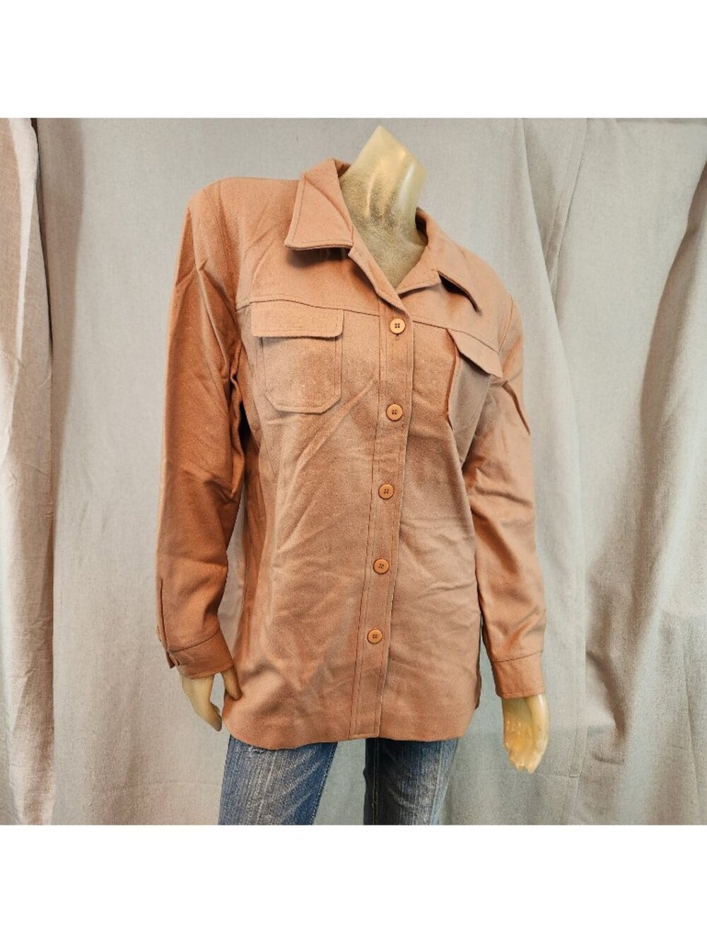 Vintage Casablanca Brown Button Down Wool Shacket Jacket Petite Size 16 16P USA